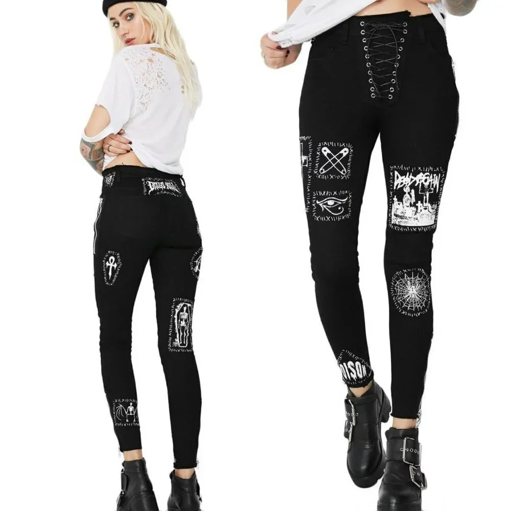 Stitch Btch Patched Lace Up Jeans - Picture 2 of 12
